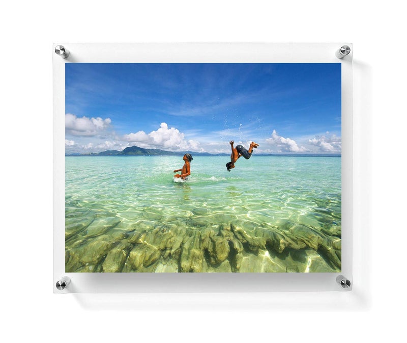 Cohpoh 8x10 Floating Acrylic Picture Frame With Chrome Standoff Double Panel Wall Mount Photo Frame for Picture Up To inches (8x10 photo,full frame 9.2x11.5)) - Image 1
